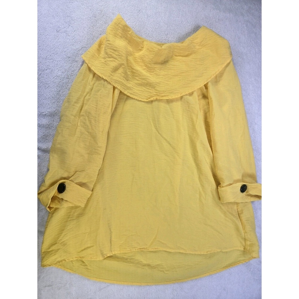 Ali Miles Womens Small Yellow Crinkle Blouse Lightweight Oversized Shirt